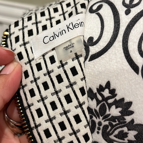Calvin Klein midi dress square print ivory black sz 4 small medium - Picture 3 of 5